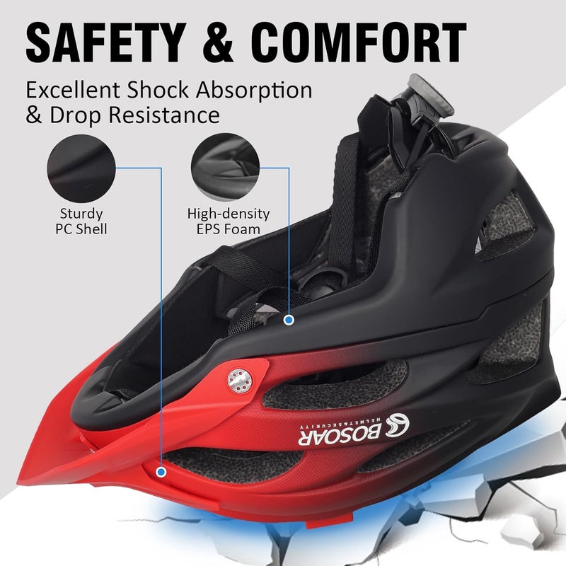 Bosoar Mountain Bike Helmet,Adult Cycling Helmet with Camera Mount and Detachable Visor for Men Women Youth,Suggested Fit 55-61 Cm - Image 3